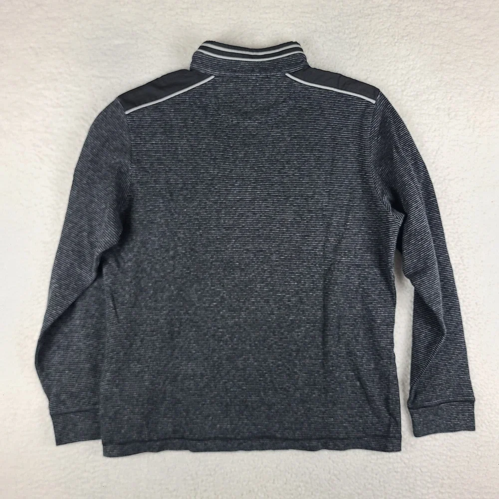 BUGATCHI Sweater Mens Medium Black Gray Striped Quarter‎ Zip Sweatshirt GC